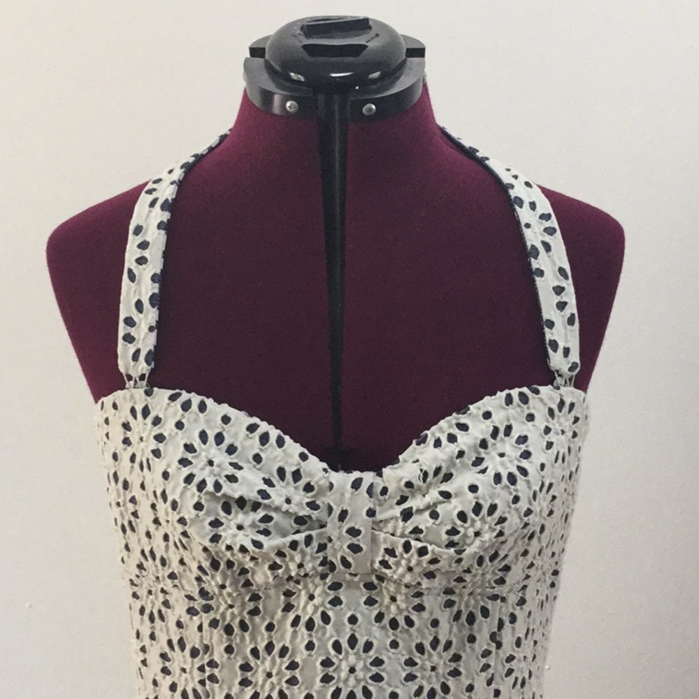 Bill Blass New York halter eyelet over denim dress